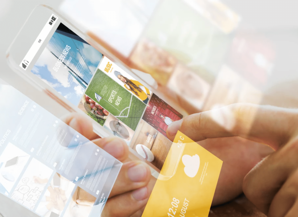 hands using mobile phone with multiple reflections in glass