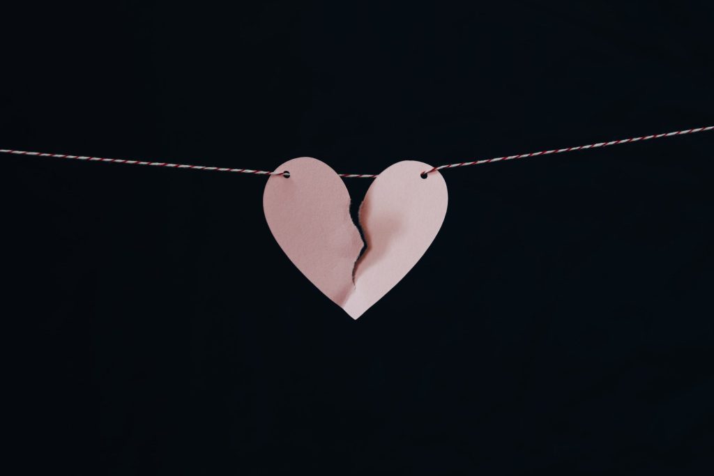 pink paper heart garland with rip