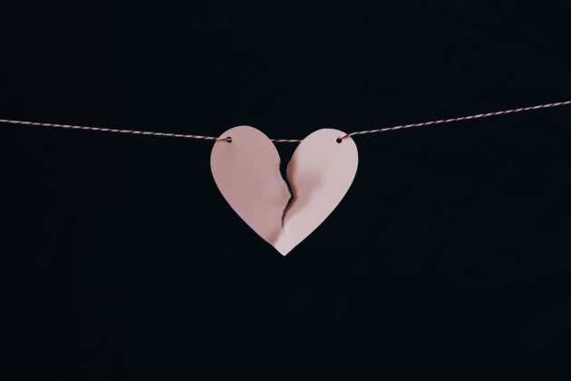 pink paper heart garland with rip